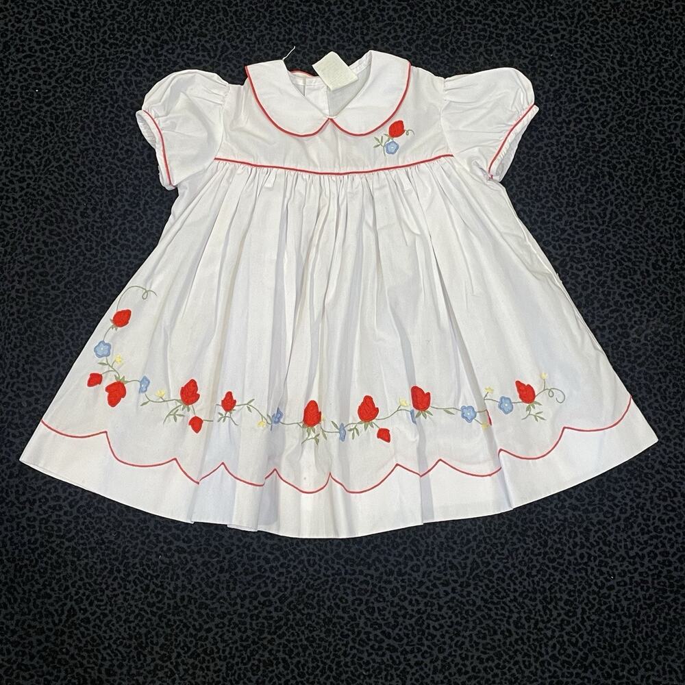 Vintage Dress Baby Girl 3T Floral Embroidered Classic